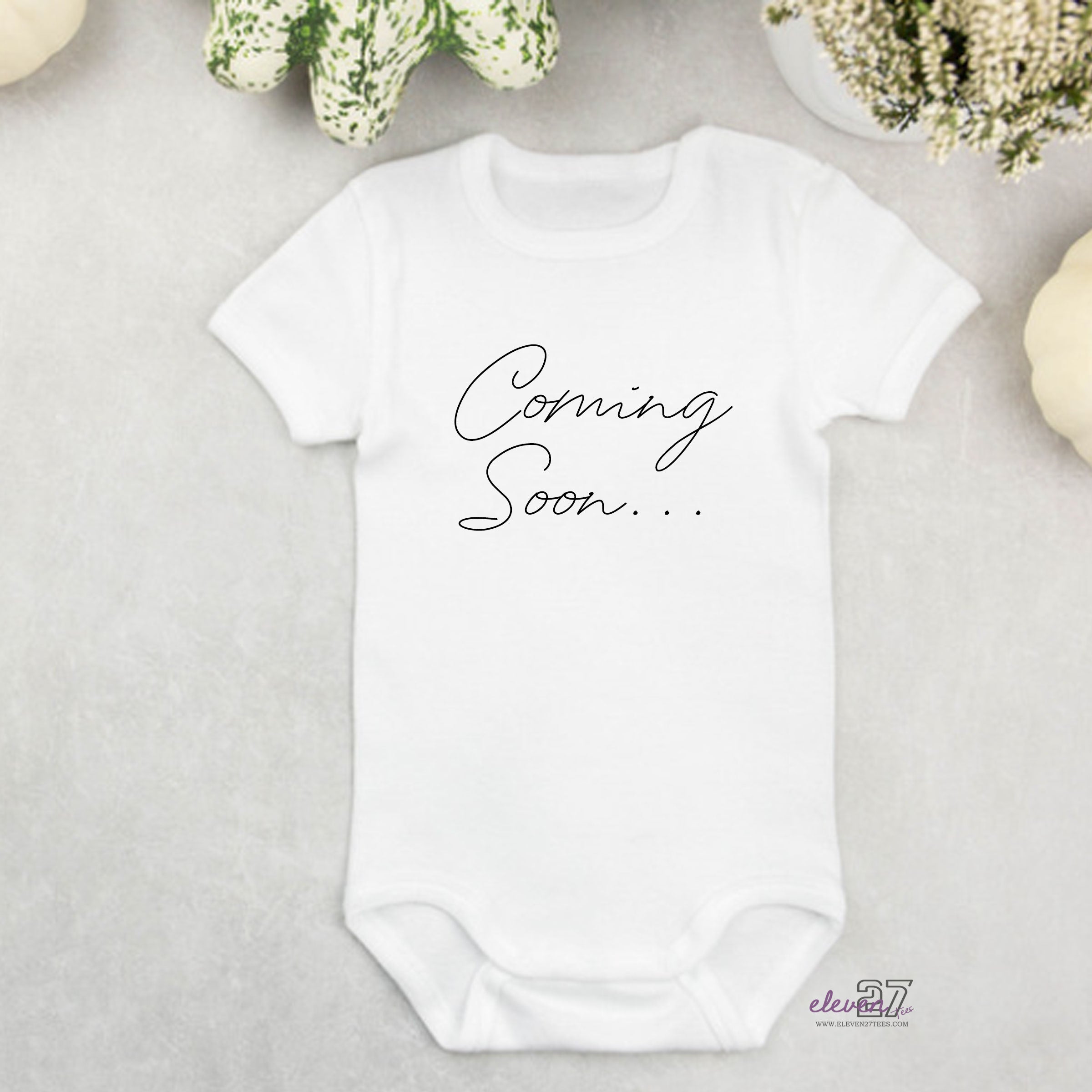 Coming Soon Pregnancy Announcement Baby Bodysuit Onesie White