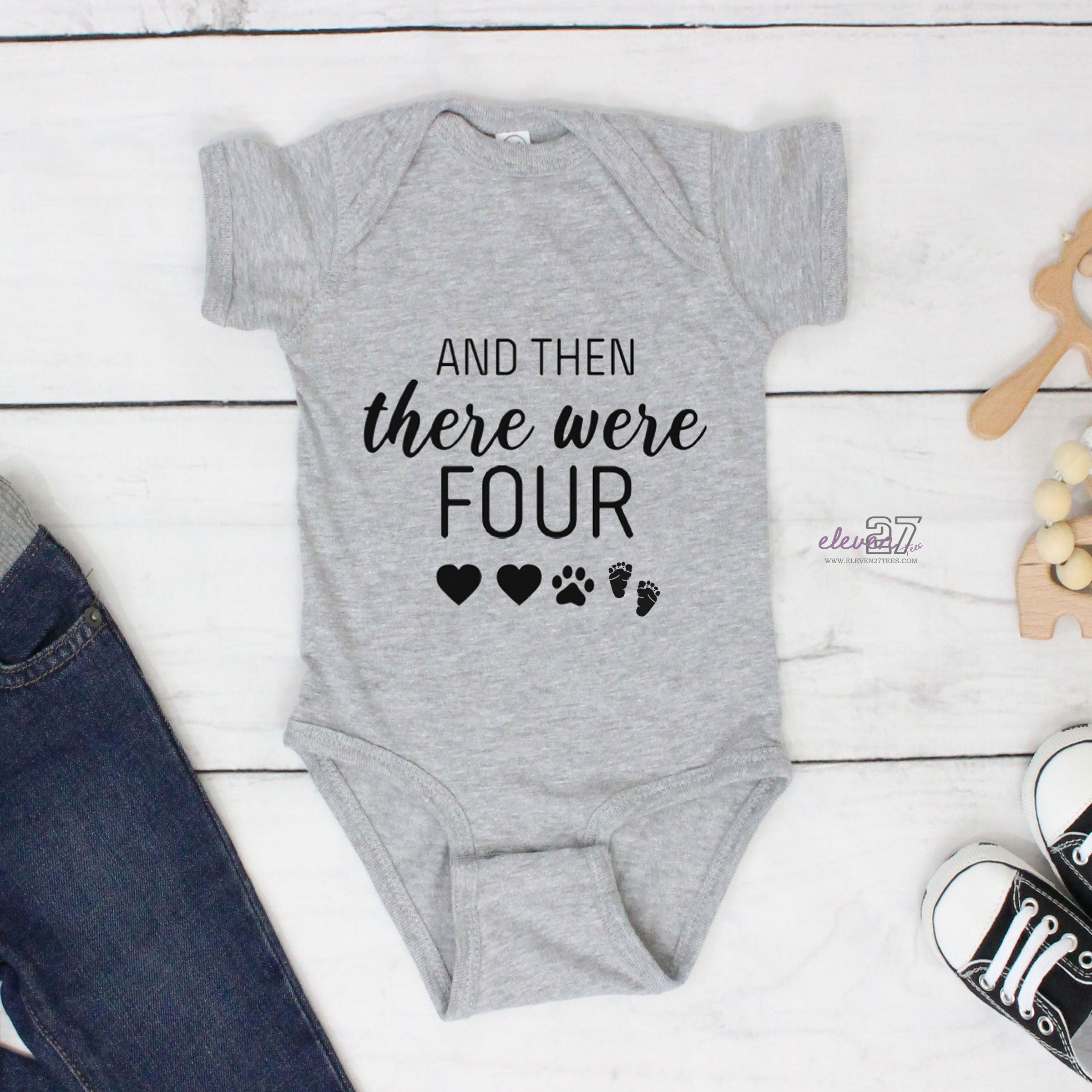 Pregnancy Announcement Onesie - And then there were Four (4